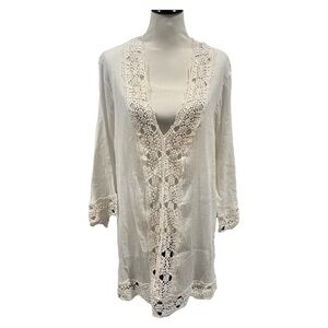 La Blanca White Cotton Gauze Lace Swimwear Swimsuit Coverup Large NWT